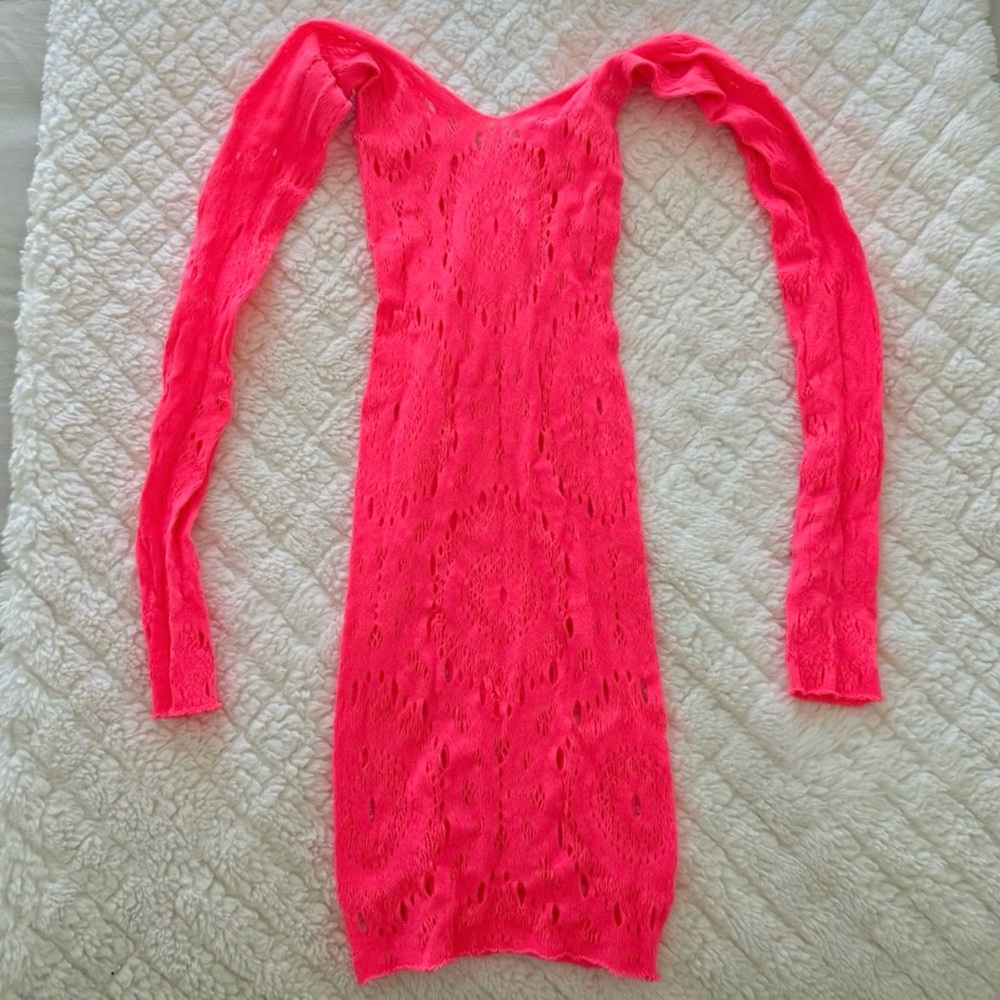 Hot Pink Mesh Bodycon Swimsuit Bikini Coverup